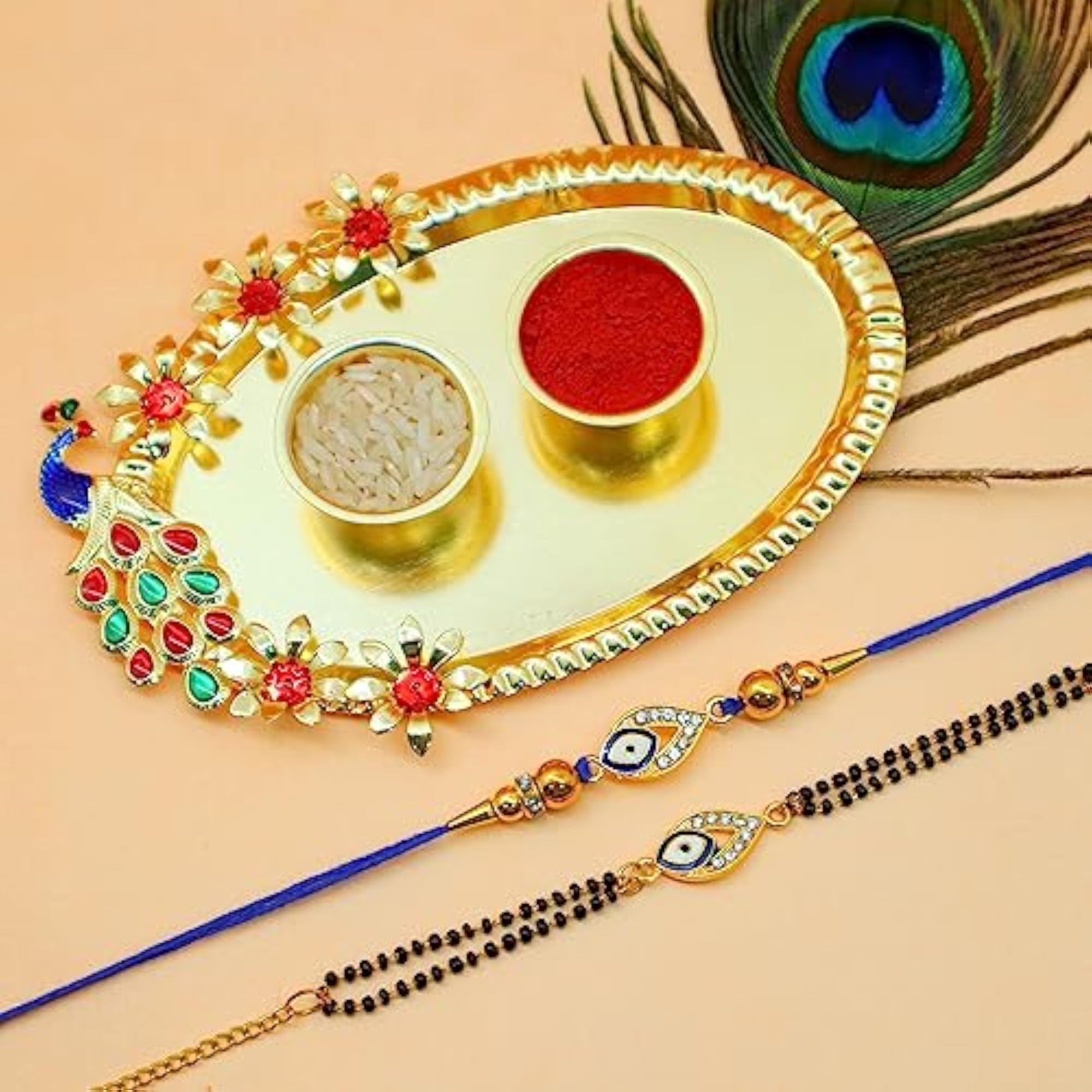 Boy's Premium Floral Rakhi Combo Set with Thali